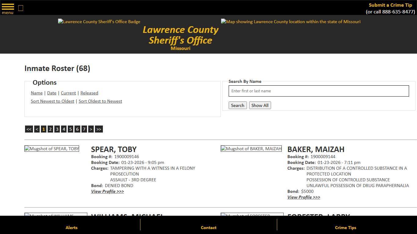 Inmate Roster - Current Inmates Booking Date Descending - Lawrence County Sheriff MO